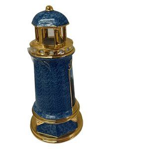 Thomas Kinkade 2004 Rock Lighthouse Battery Operated Light Ceramic Blue 8"‎